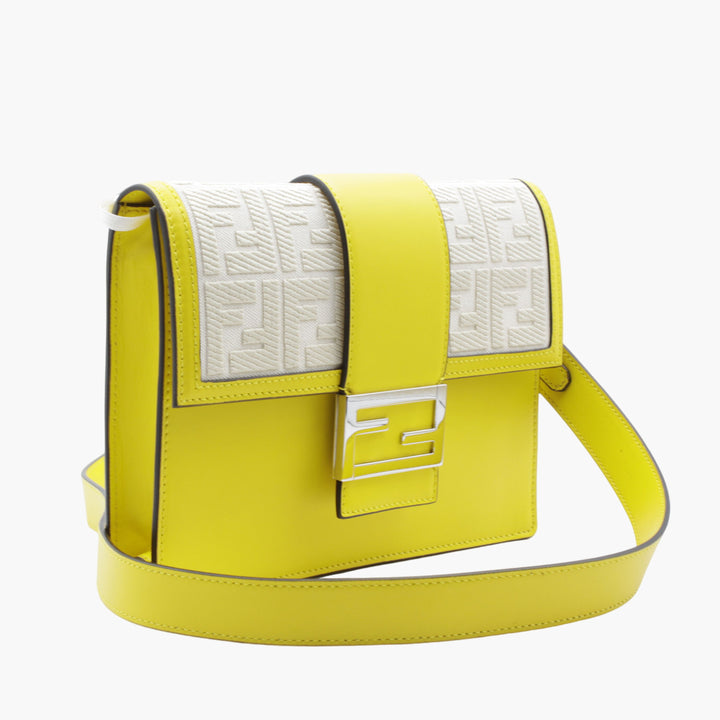 Fendi Luxury Yellow-White Logo Flap Bag Made in Italy