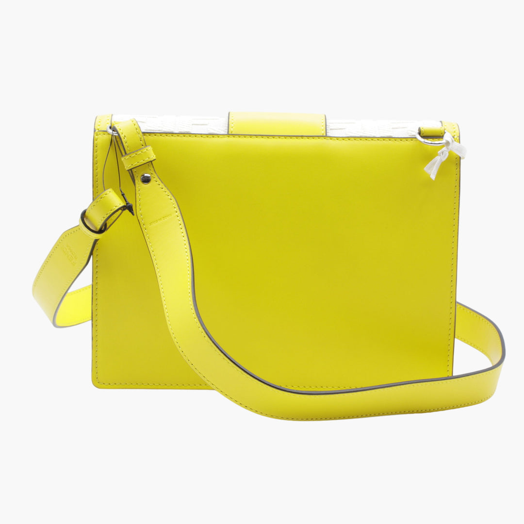 Fendi Luxury Yellow-White Logo Flap Bag Made in Italy