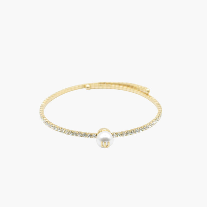 Miu Miu Bijoux Gold-Silver Bracelet with Crystal Embellishments and Pearl Accent