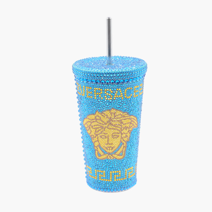 Versace Lifestyle Tumbler - Emblema Medusa blu-oro cristallizzato