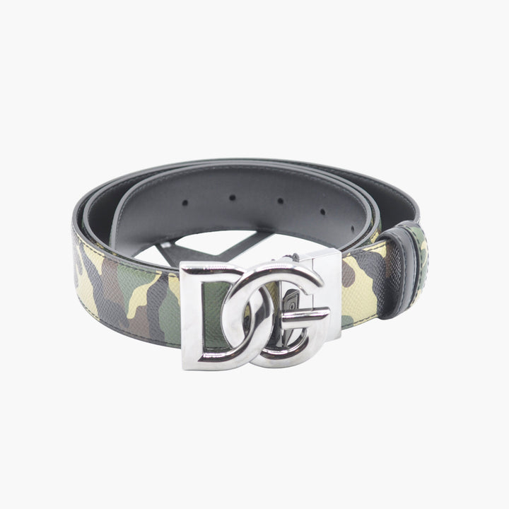 Cintura Dolce &amp; Gabbana Camouflage-Argento con Fibbia Logo DG - Made in Italy