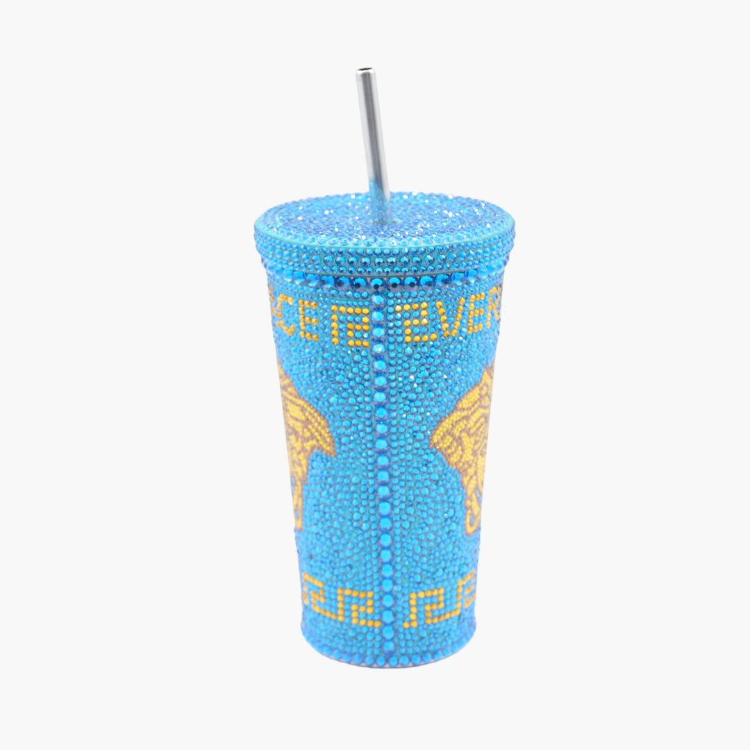 Versace Lifestyle Tumbler - Emblema Medusa blu-oro cristallizzato