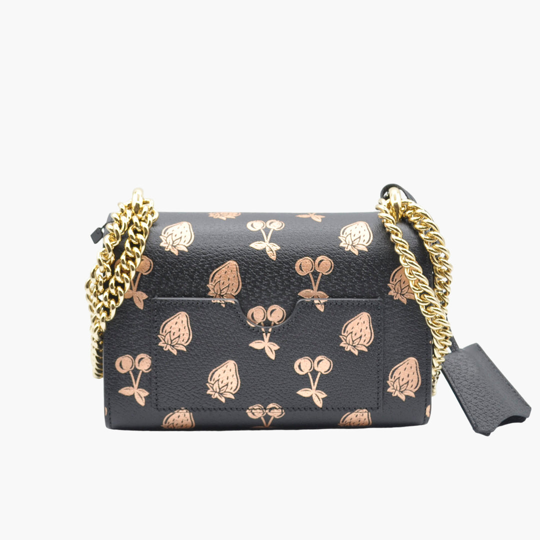 Gucci Black-Bronze Bag with Fruit Motif and Gold Lock Detail