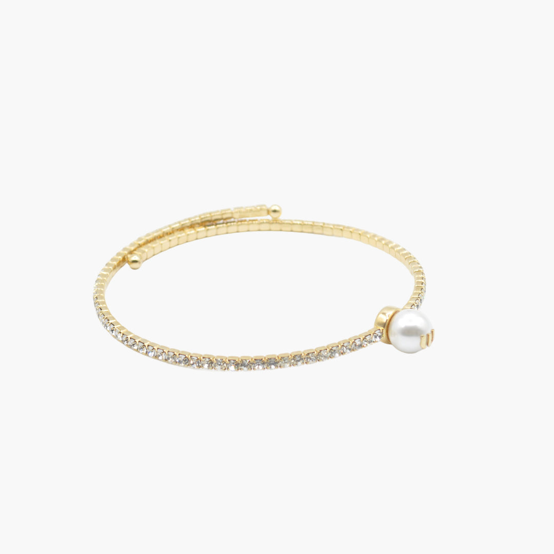 Miu Miu Bijoux Gold-Silver Bracelet with Crystal Embellishments and Pearl Accent