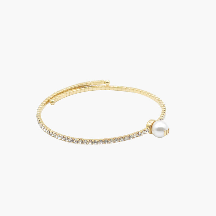 Miu Miu Bijoux Gold-Silver Bracelet with Crystal Embellishments and Pearl Accent