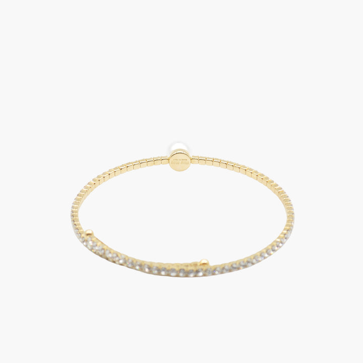 Miu Miu Bijoux Gold-Silver Bracelet with Crystal Embellishments and Pearl Accent