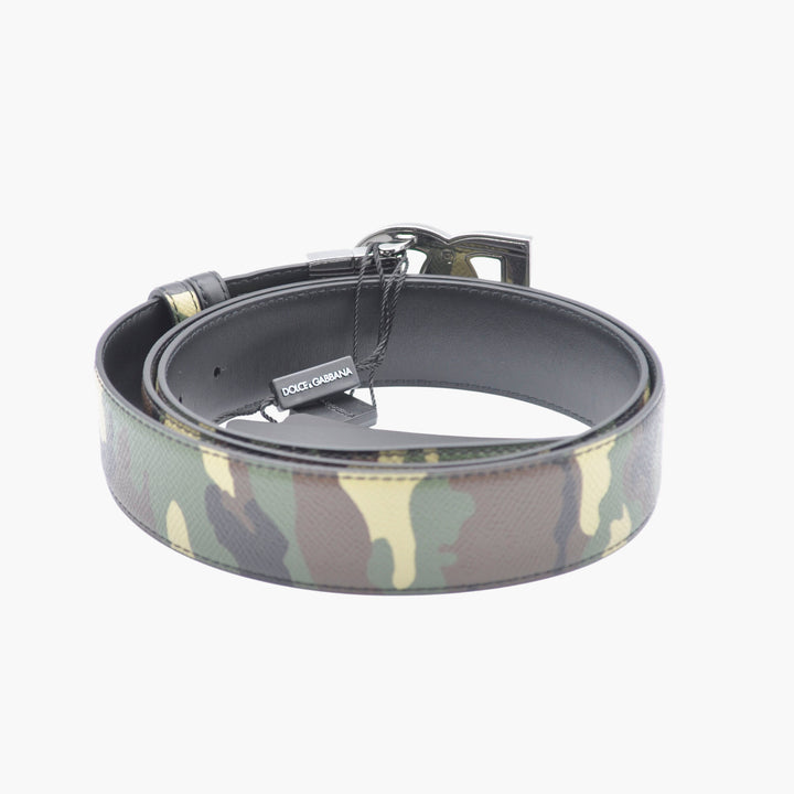 Cintura Dolce &amp; Gabbana Camouflage-Argento con Fibbia Logo DG - Made in Italy