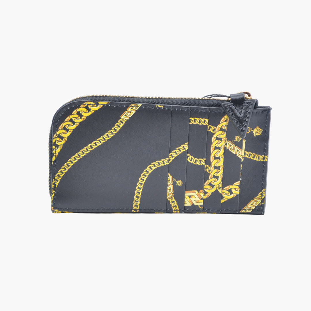 Versace Black and Gold Medusa Emblem Wallet with Chain Patterns