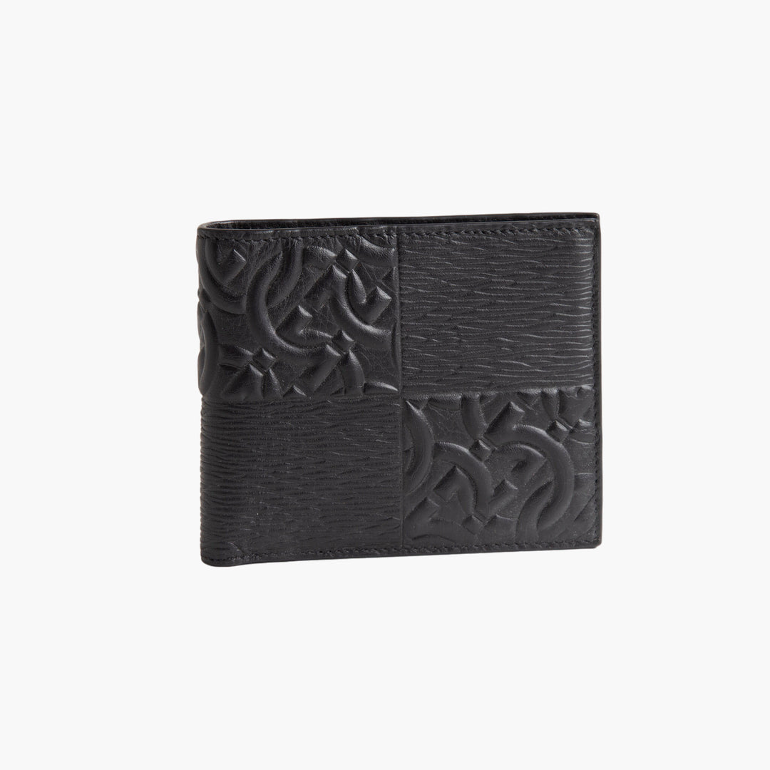 Salvatore Ferragamo Black Leather Wallet with Embossed Pattern – Made in Italy