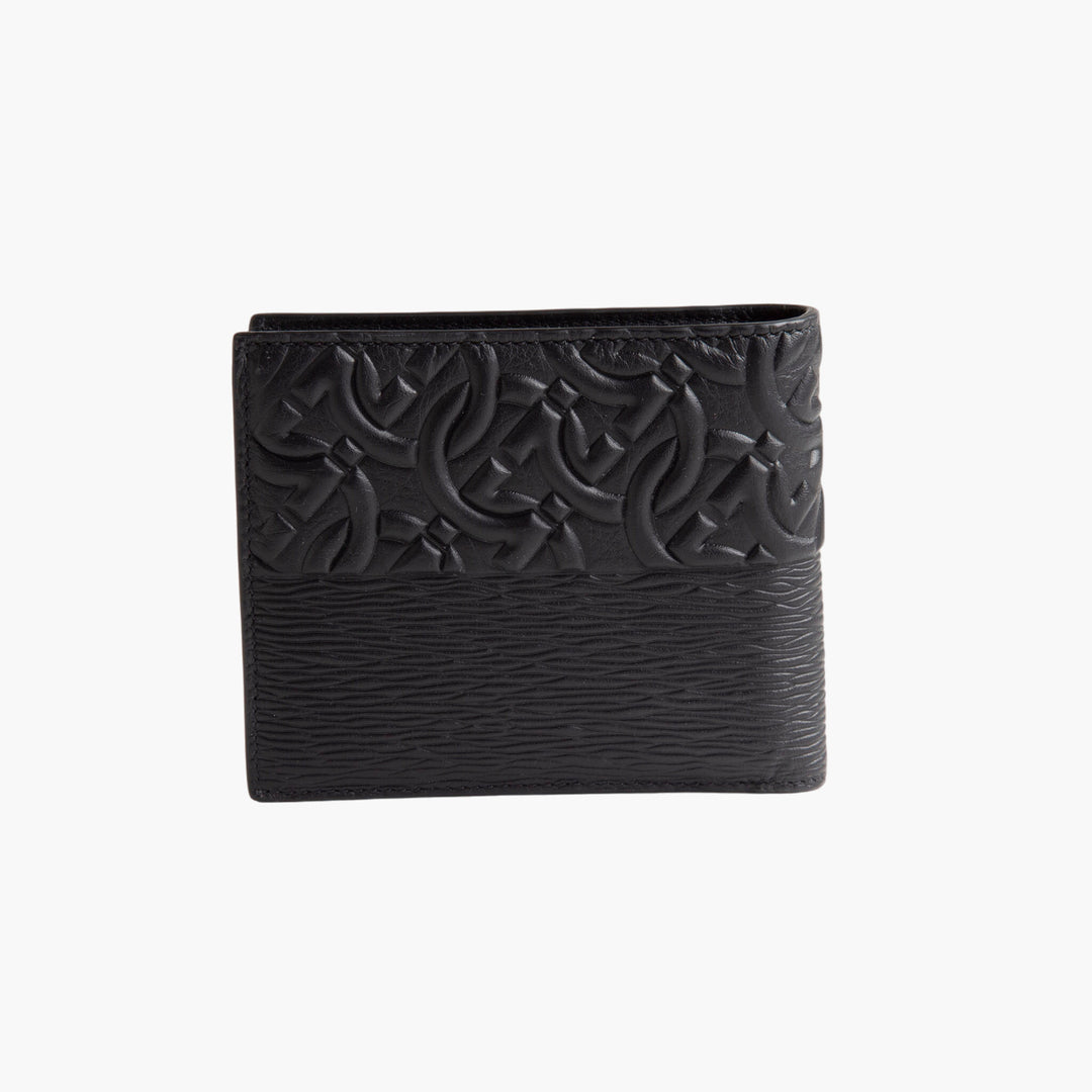 Salvatore Ferragamo Black Leather Wallet with Embossed Pattern – Made in Italy