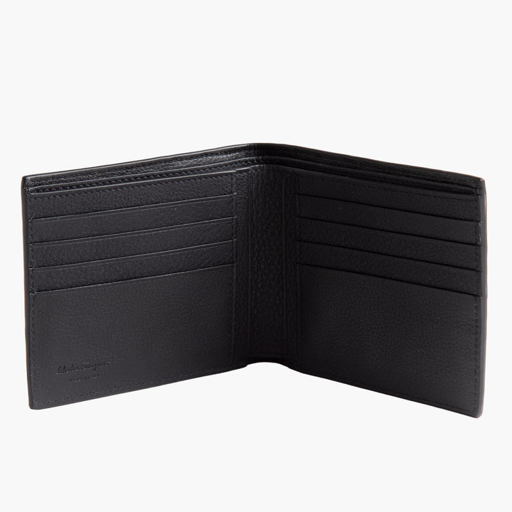 Salvatore Ferragamo Black Leather Wallet with Embossed Pattern – Made in Italy