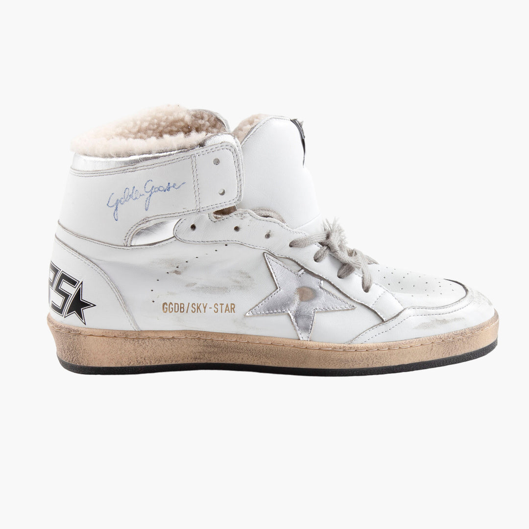 Golden Goose White Sneakers with Iconic Star Detail and Distressed Finish