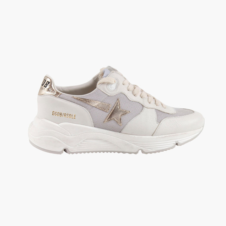 Golden Goose Women's White-Gold Distressed Star Detail Sneakers - Made in Italy