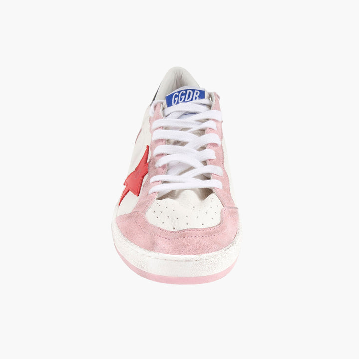 Golden Goose Italian Leather Sneakers with Red Star Detail - White-Pink