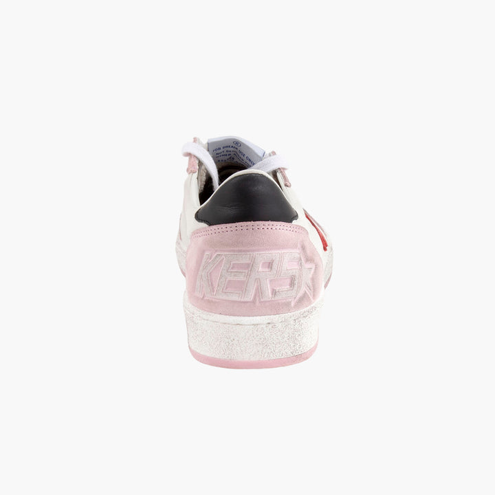 Golden Goose Italian Leather Sneakers with Red Star Detail - White-Pink