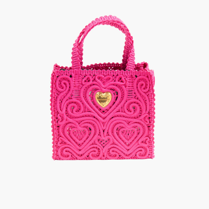 Dolce & Gabbana Fuchsia Bag with Heart Detailing and Gold Emblem - Made in Italy