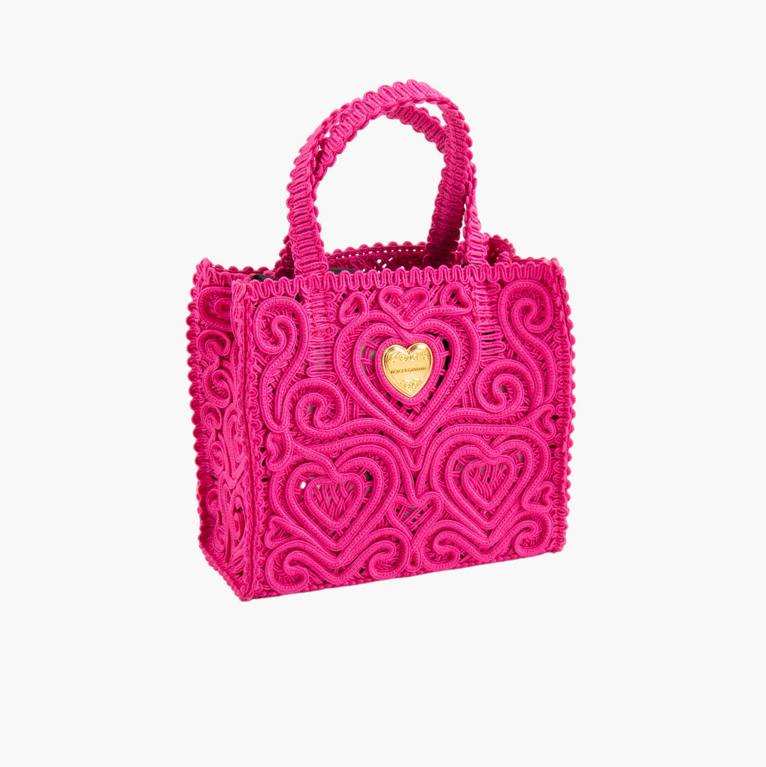 Dolce & Gabbana Fuchsia Bag with Heart Detailing and Gold Emblem - Made in Italy