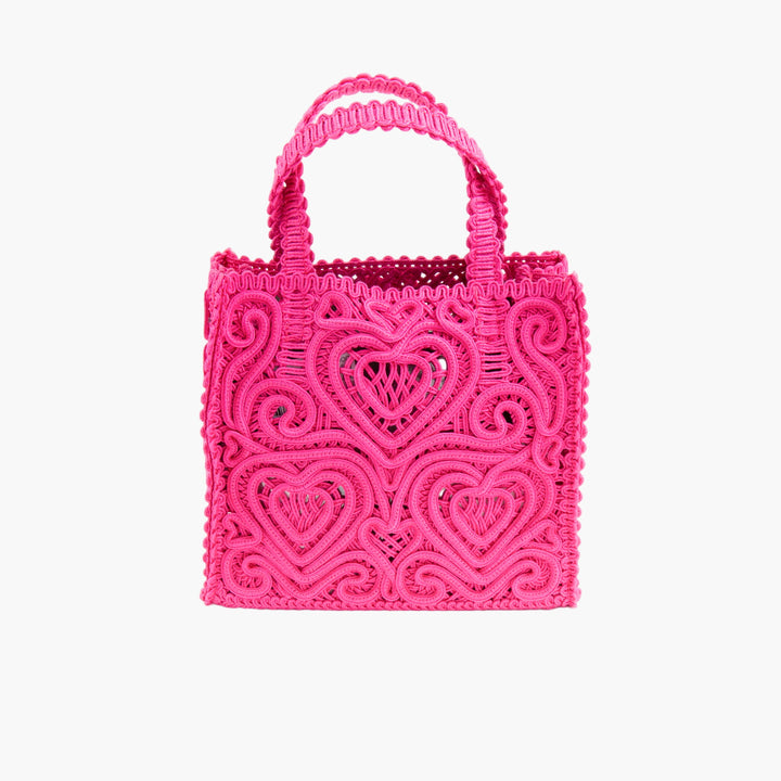 Dolce & Gabbana Fuchsia Bag with Heart Detailing and Gold Emblem - Made in Italy