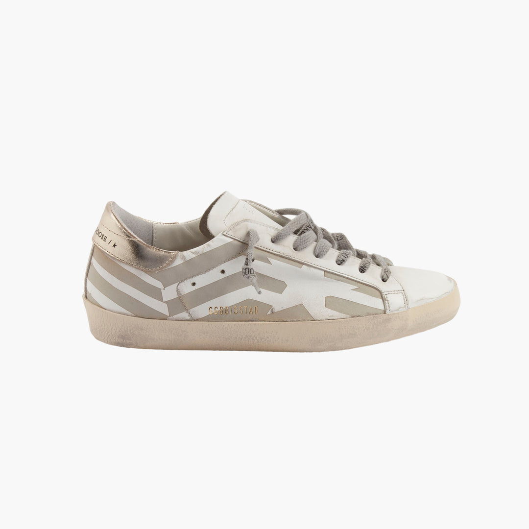 Golden Goose Sneakers - White Gold Beige Distressed Design with Signature Star Emblem - Made in Italy