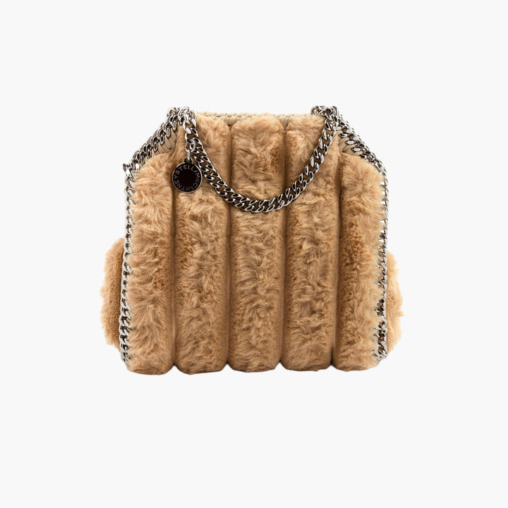 Stella McCartney Beige Faux Fur Bag with Silver-tone Chain Strap