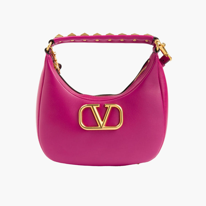 Valentino Bags Fuxia-Gold Magenta Leather Handbag with Gold Emblem - Made in Italy