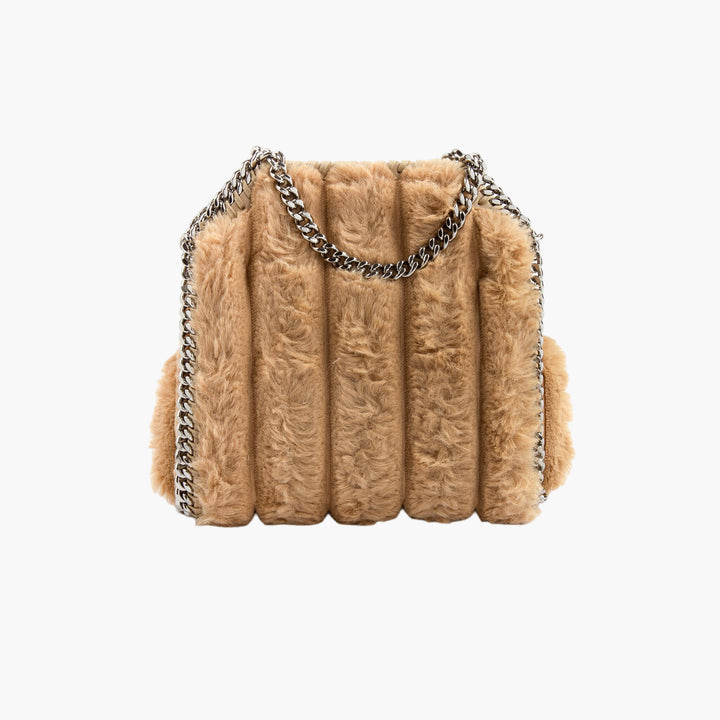 Stella McCartney Beige Faux Fur Bag with Silver-tone Chain Strap