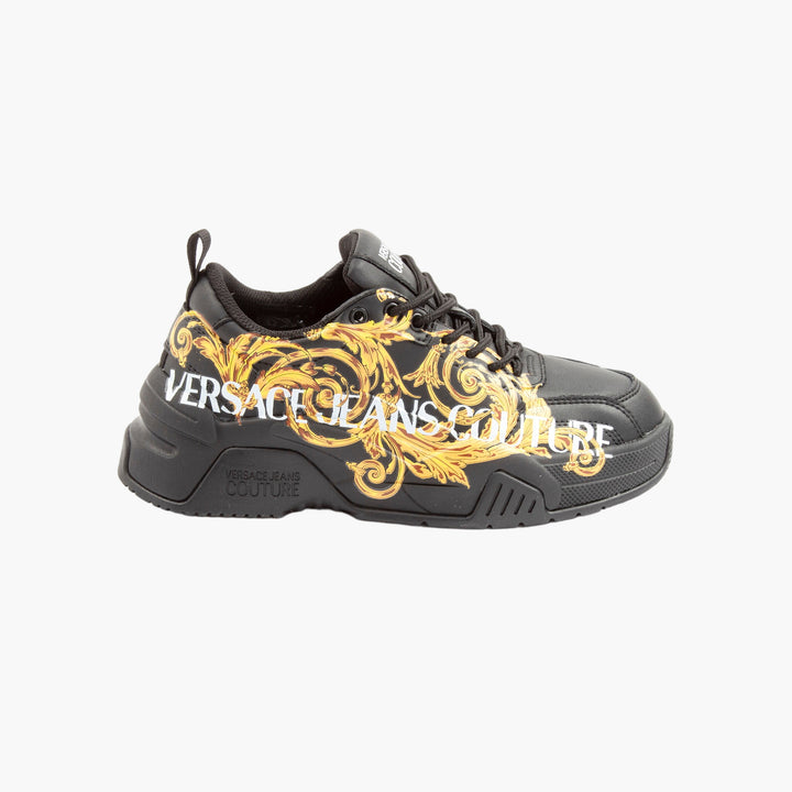 Versace Black-Gold Baroque Pattern Sneakers