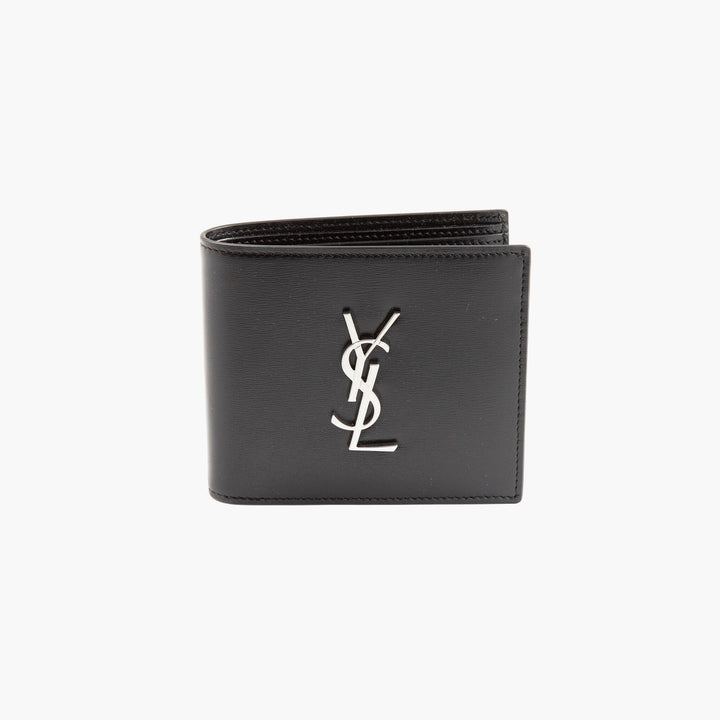 Portafoglio in pelle nera Saint Laurent con logo YSL - Made in Italy