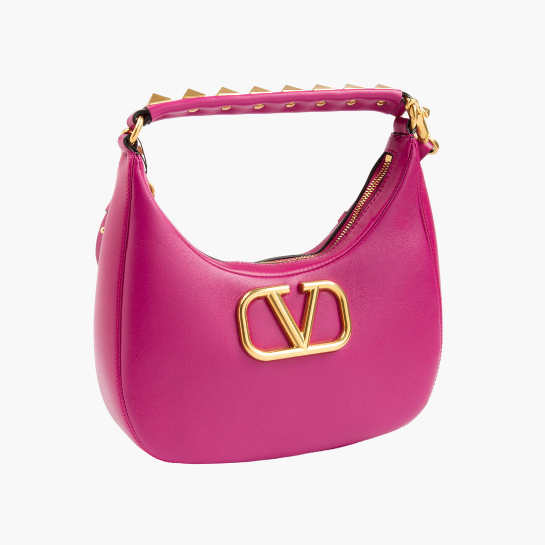 Valentino Bags Fuxia-Gold Magenta Leather Handbag with Gold Emblem - Made in Italy