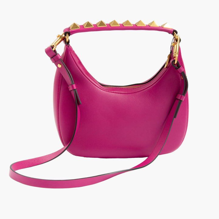 Valentino Bags Fuxia-Gold Magenta Leather Handbag with Gold Emblem - Made in Italy