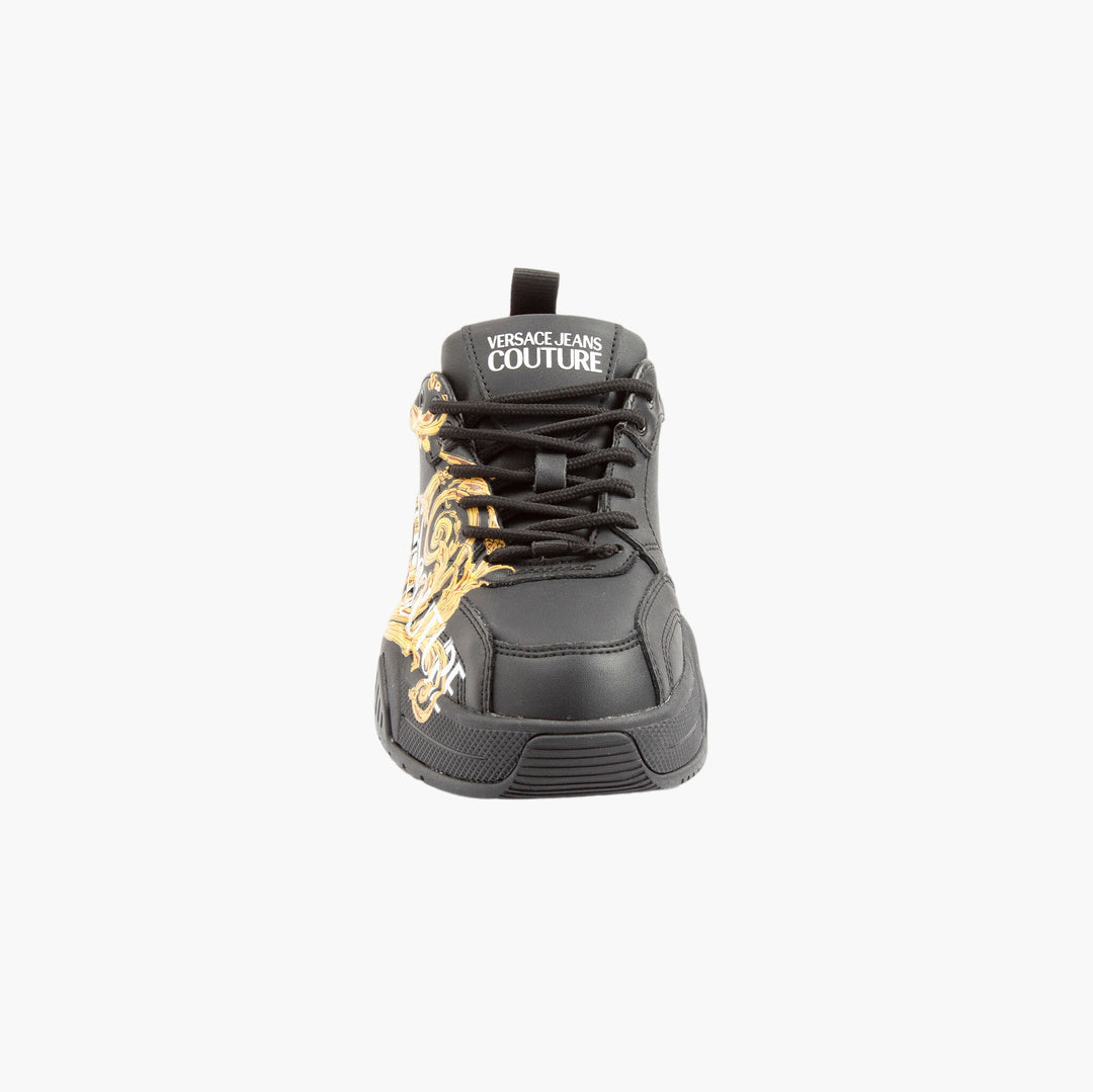 Versace Black-Gold Baroque Pattern Sneakers