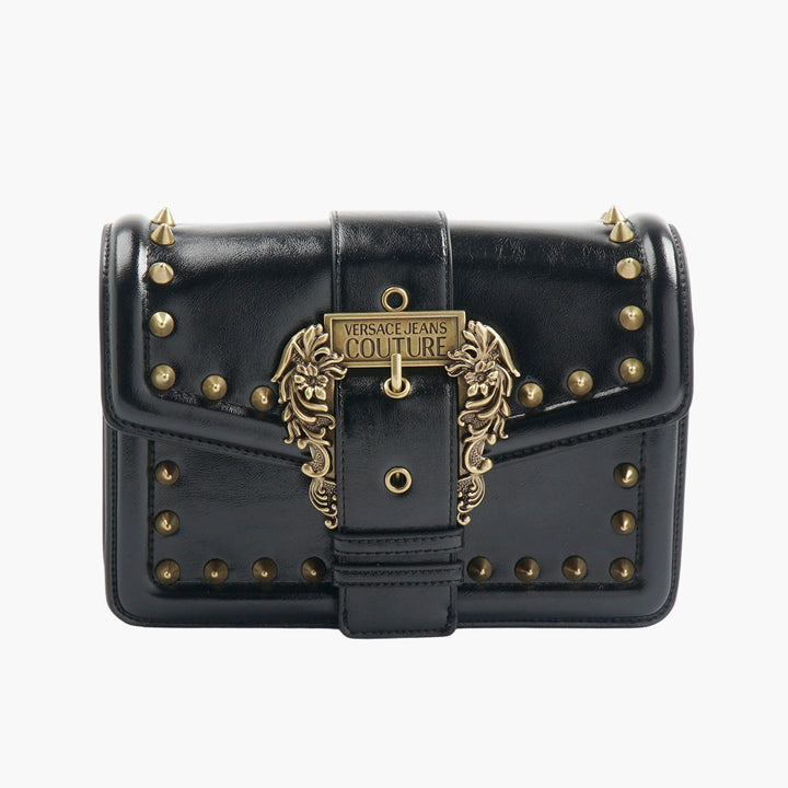 Versace Jeans Couture Black Studded Bag with Gold Baroque Buckle