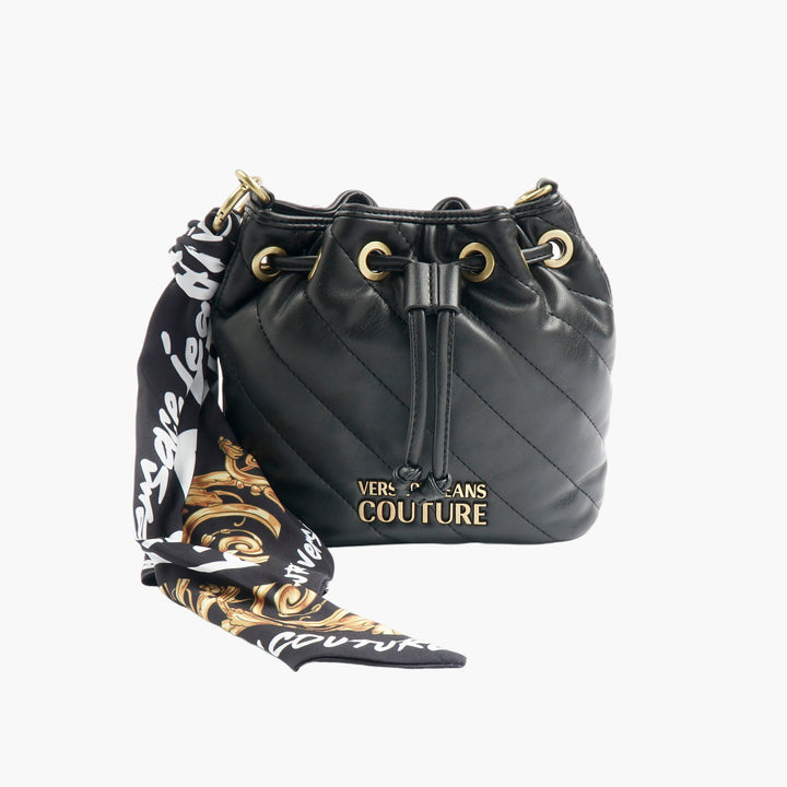 Versace Jeans Couture Black-Gold-Multi Bag with Stylish Scarf Accessory