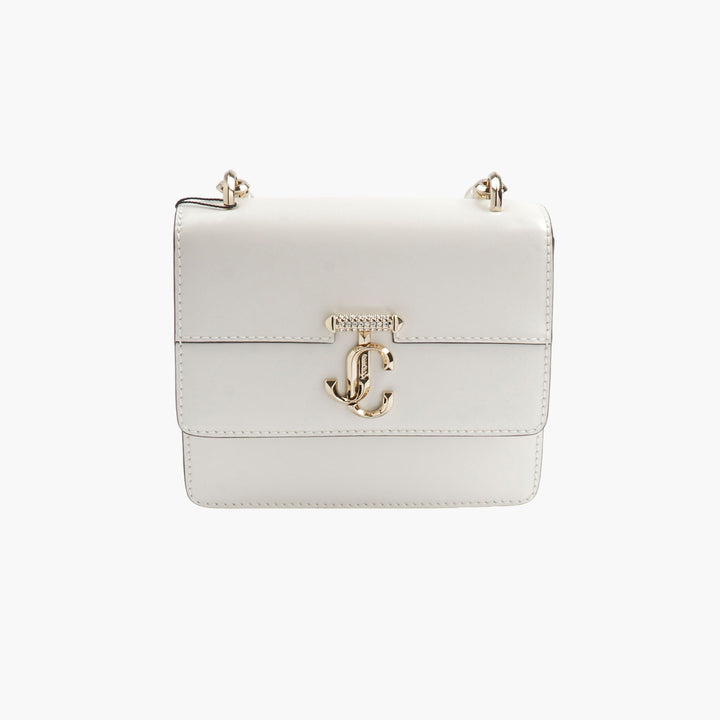 Jimmy Choo Varenne White Leather Shoulder Bag with Gold Accents