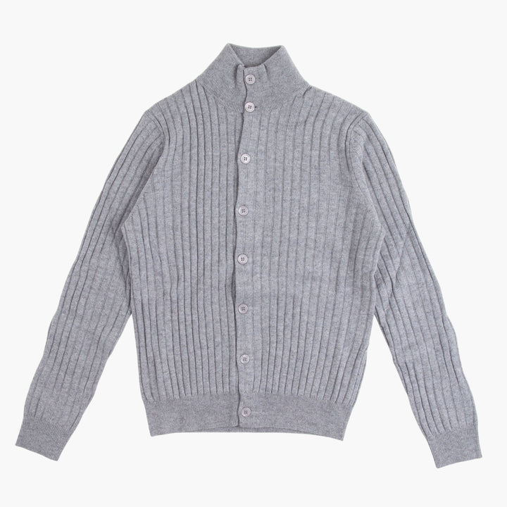 Malo Grey Ribbed Button-Up Sweater with High Collar