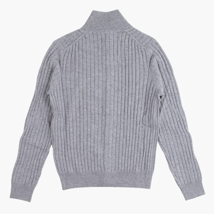 Malo Grey Ribbed Button-Up Sweater with High Collar