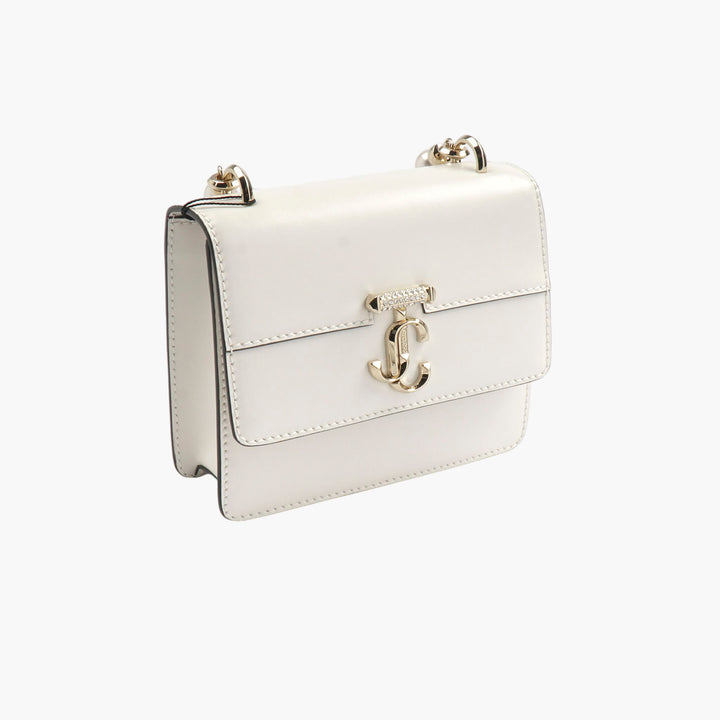 Jimmy Choo Varenne White Leather Shoulder Bag with Gold Accents