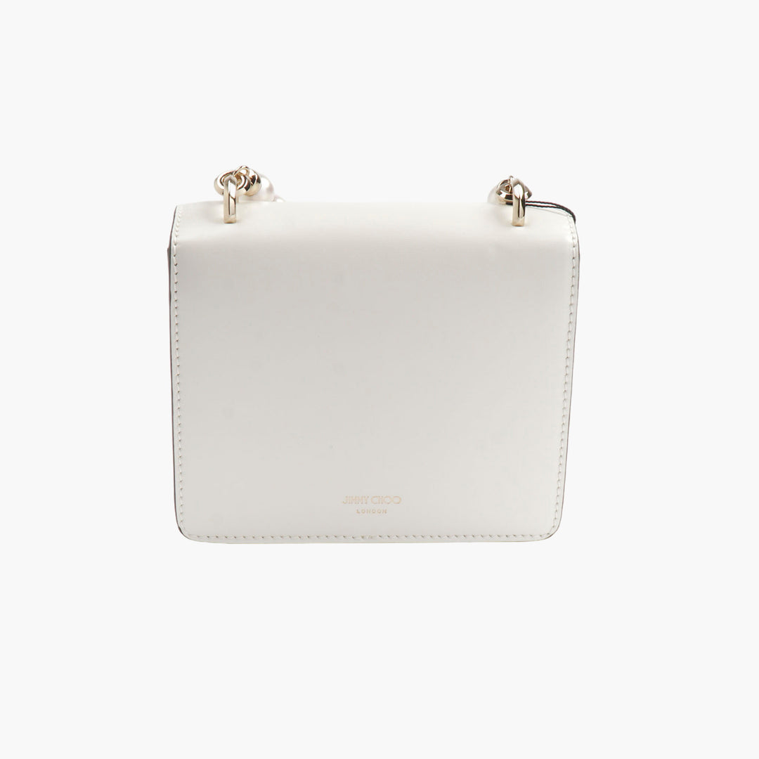 Jimmy Choo Varenne White Leather Shoulder Bag with Gold Accents