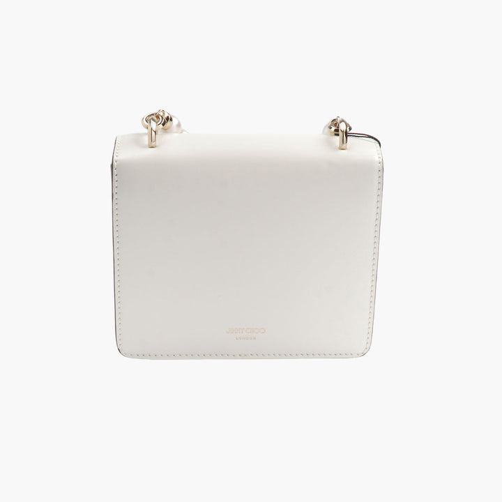 Jimmy Choo Varenne White Leather Shoulder Bag with Gold Accents