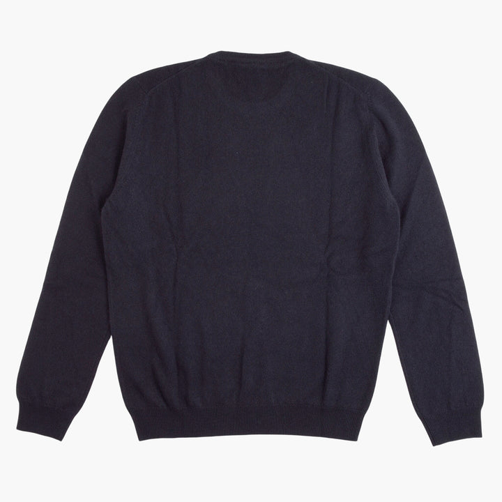 Malo Luxurious Blue Crew Neck Sweater with Ribbed Details