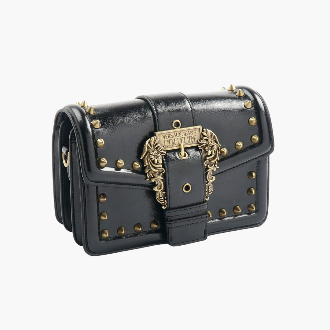 Versace Jeans Couture Black Studded Bag with Gold Baroque Buckle