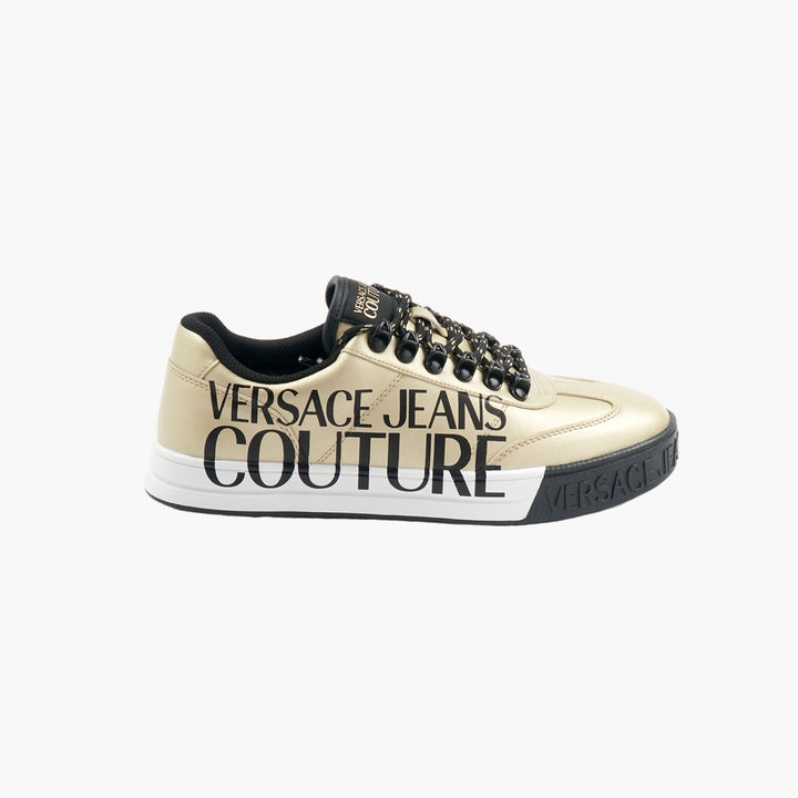 Versace Gold-Black Sneakers with Bold Jeans Couture Branding