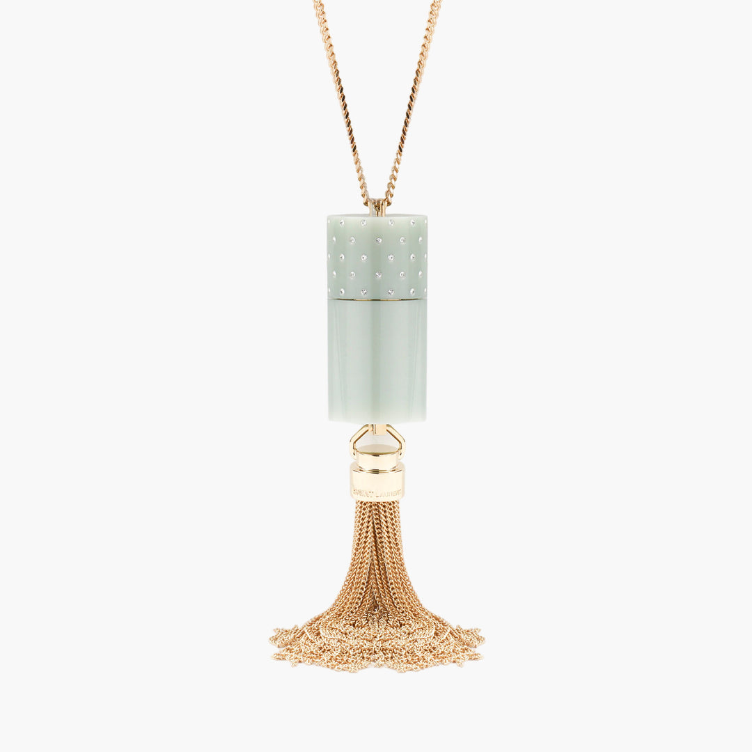 Saint Laurent Bijoux Green-Gold Elegant Pendant Necklace Made in Italy