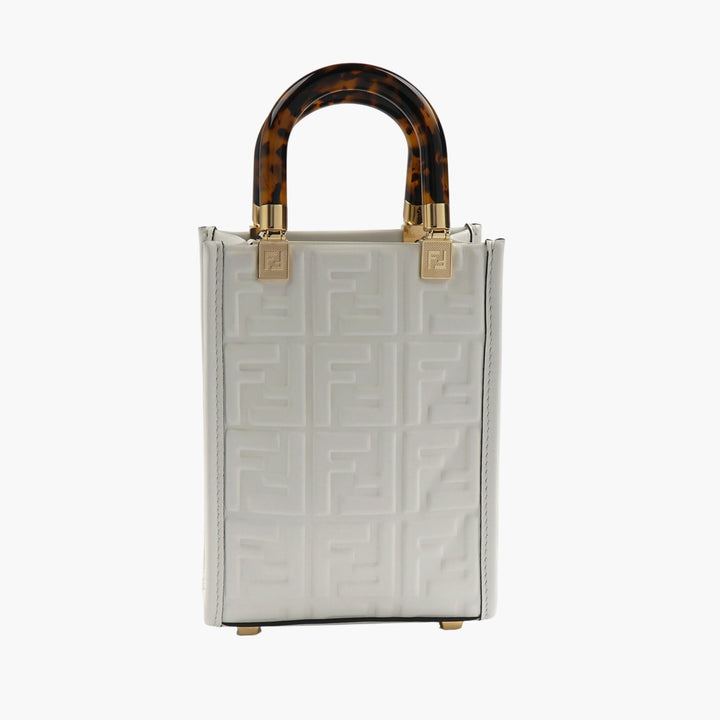 Fendi White Bag with Iconic FF Logo and Tortoiseshell Handle - Made in Italy