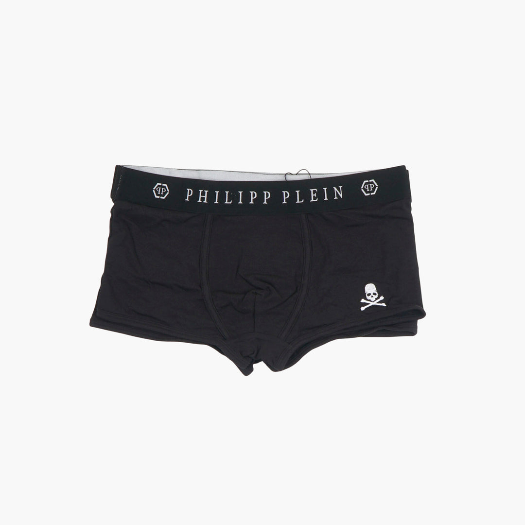 Philipp Plein Black Shorts with Logo Waistband and Skull Detail