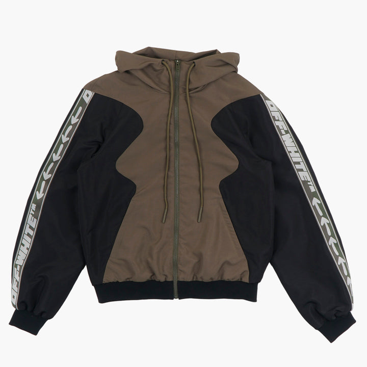 Off-White Green-Black Jacket with Iconic Branding and Urban Design