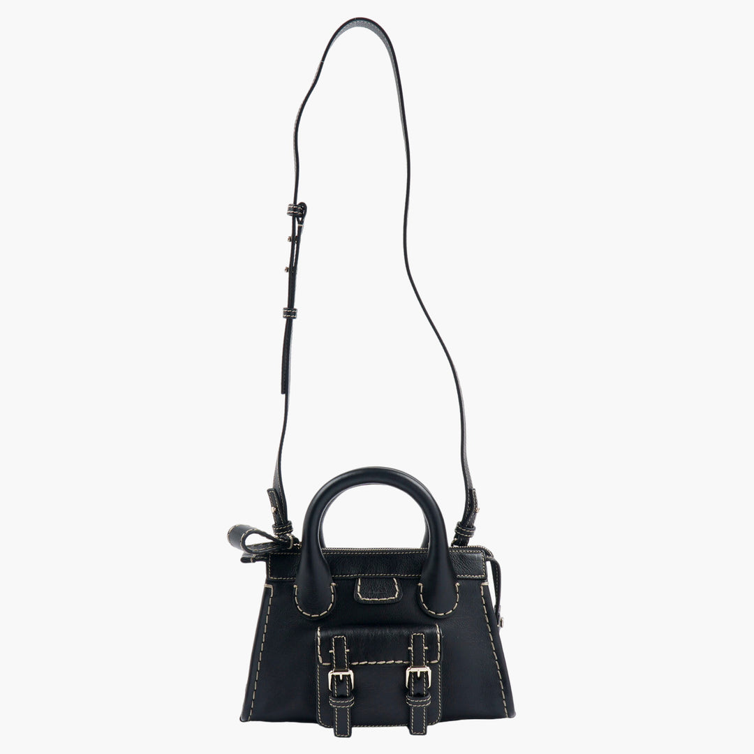 Chloè Black Leather Bag with Adjustable Shoulder Strap and Sturdy Top Handles