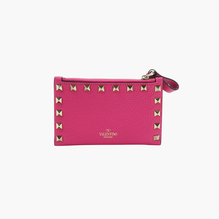 Valentino Luxury Leather Wallets in Fuchsia-Gold with Stud Detailing