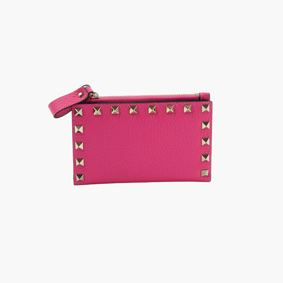 Valentino Luxury Leather Wallets in Fuchsia-Gold with Stud Detailing