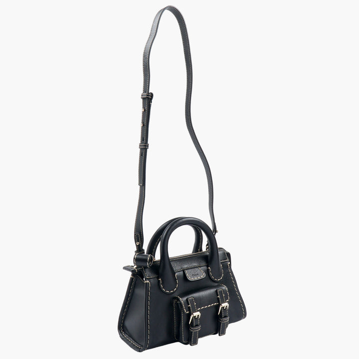 Chloè Black Leather Bag with Adjustable Shoulder Strap and Sturdy Top Handles